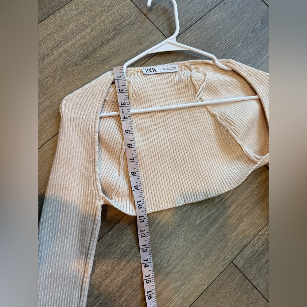 Zara Beige Ribbed Cropped Cardigan - Picture 7 of 10